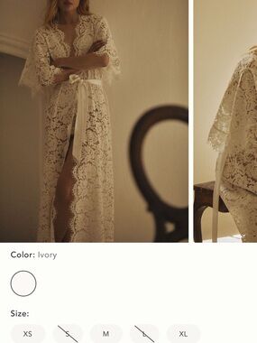 Anthropologie Ivory Lace Robe with Satin Tie